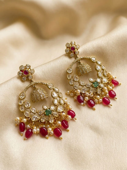 Ishhaara Multicolored Kundan Polki Chandbali Earrings