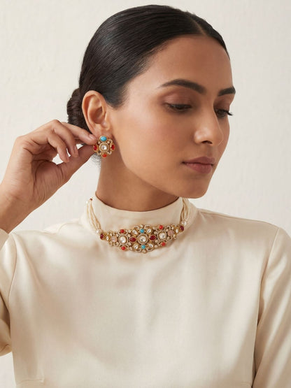 Ishhaara Multicolored Kundan Polki Choker Necklace Set