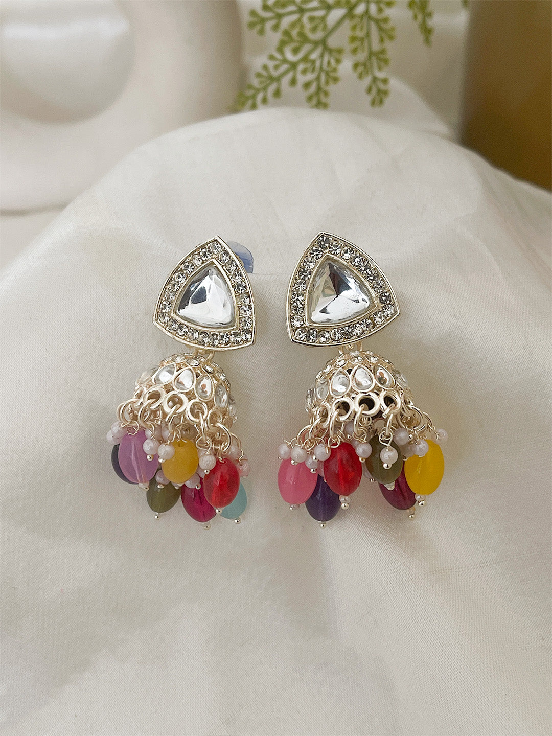 Ishhaara Multicolored Kundan Studded Jhumka Earrings