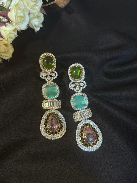 Ishhaara Multicolored Precious Stone Dangler Earrings