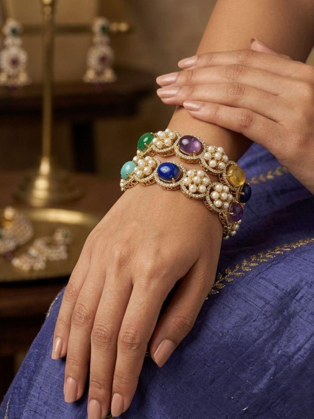 Ishhaara Multicolored Stone And Pearl Studded Bangles