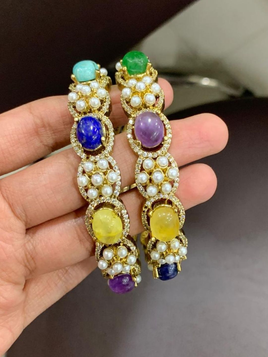 Ishhaara Multicolored Stone And Pearl Studded Bangles