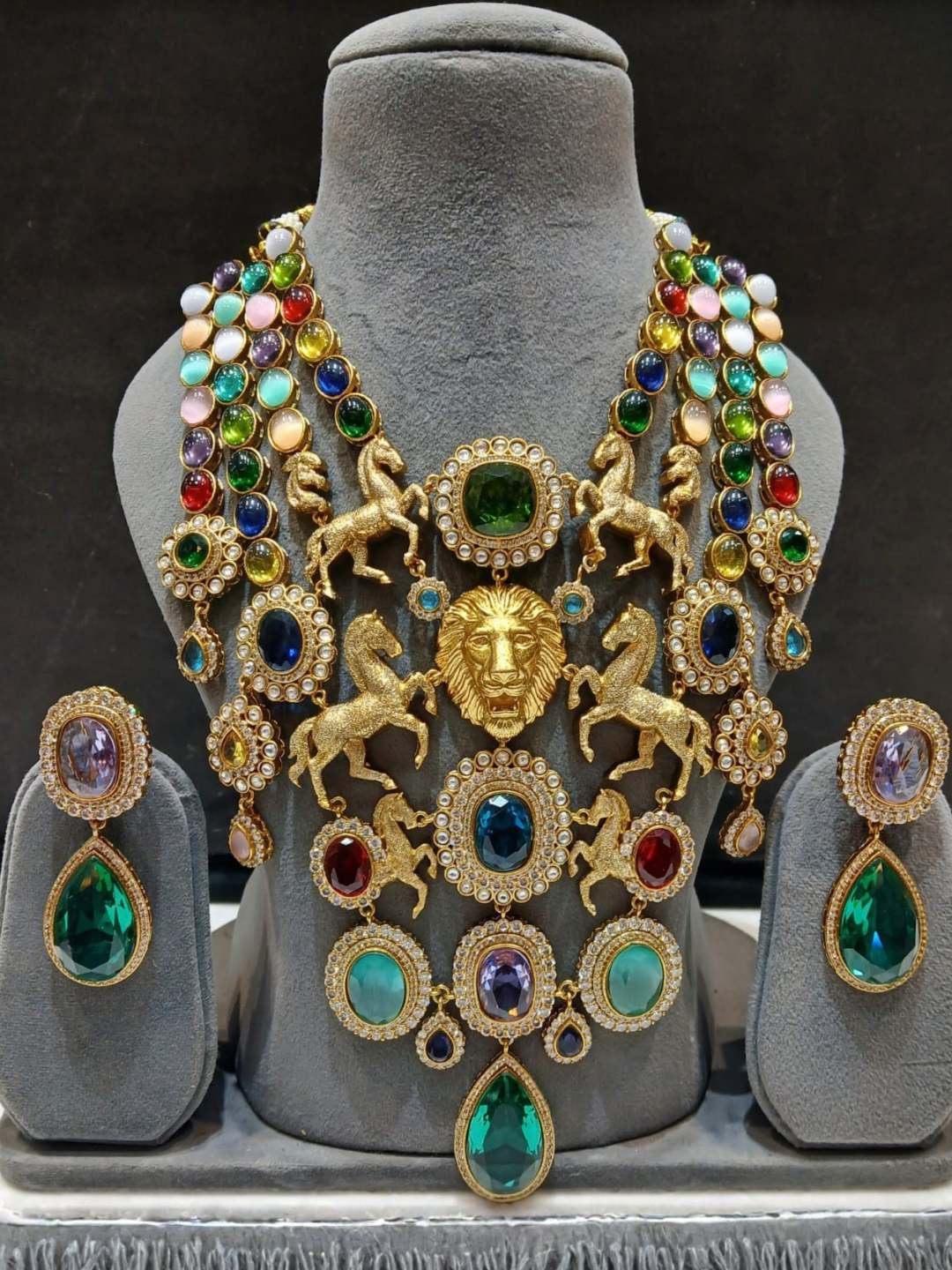 Ishhaara Multicolored Stone And Zircon Choker Necklace Set