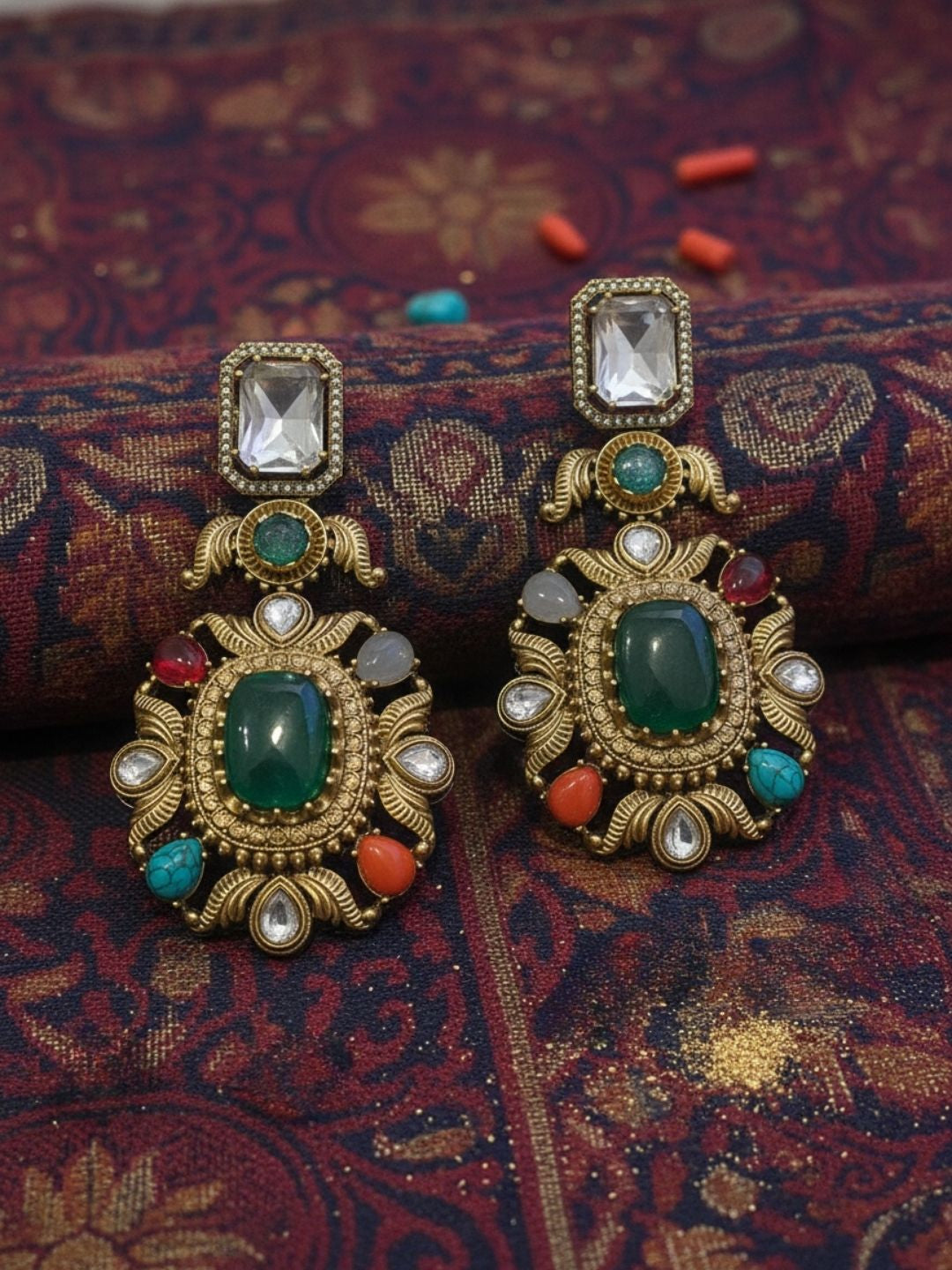 Ishhaara Multicolored Stone Dangler Earrings