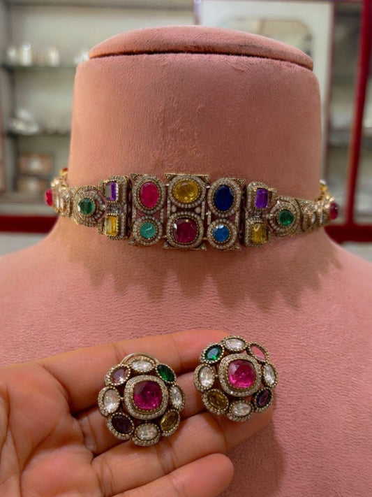 Ishhaara Multicolored Stone Polki Choker Set