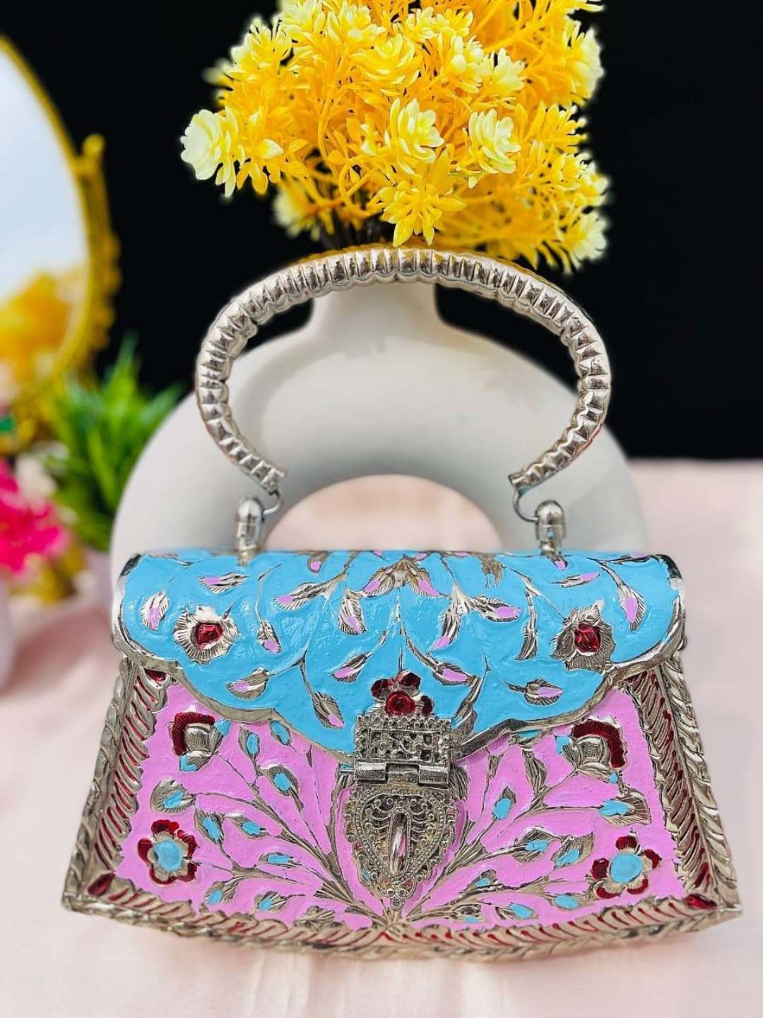 Ishhaara Multicolored Vintage Handmade Intricate Designed Metal Purse