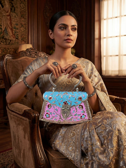 Ishhaara Multicolored Vintage Handmade Intricate Designed Metal Purse