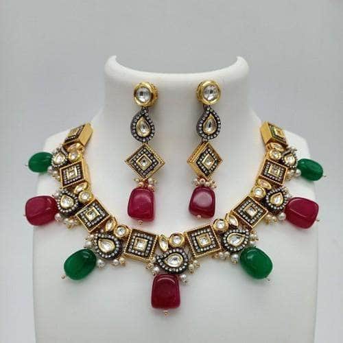 Ishhaara Multicolour Ad Dual Tonned Drop Necklace Set