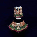 Ishhaara Multicolour AD Kundan Rectangular Motif Coral Necklace And Earring Set