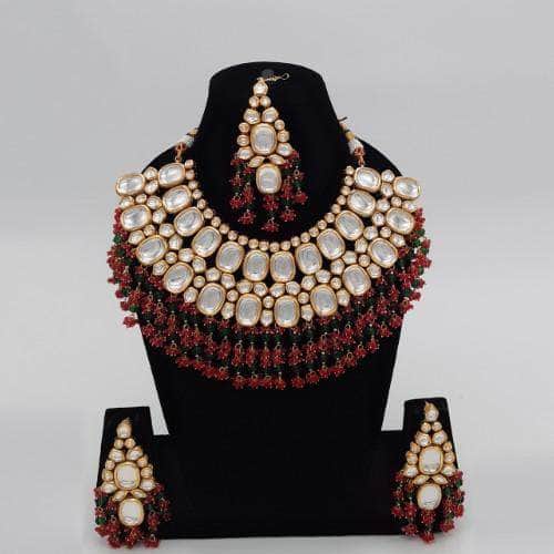 Ishhaara Multicolour Big Kundan Semi Circular Necklace Earring And Teeka Set