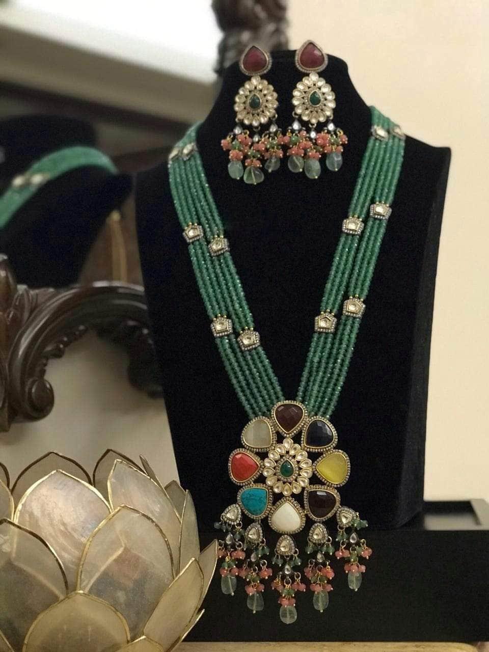 Ishhaara Marroon Big Precious Stone Pendant Long Necklace