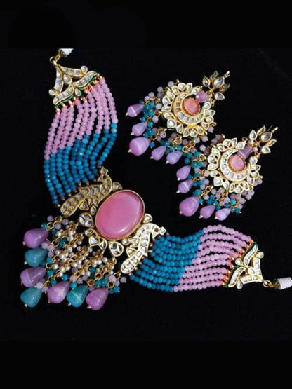 Ishhaara Big Stone Onex Choker And Earring Set