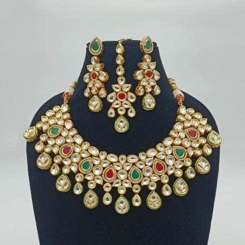 Ishhaara Drop Ad Kundan Necklace Earring And Teeka Set