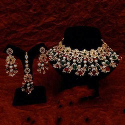 Ishhaara Drop Layered Choker Earring And Teeka Set