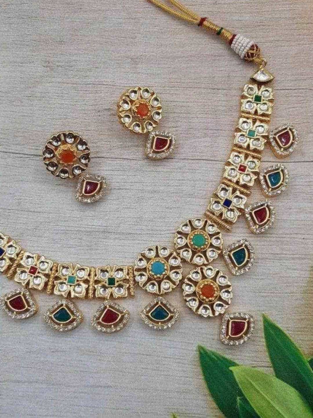 Ishhaara Multicolour Gomentric Drop Hanging Necklace Set