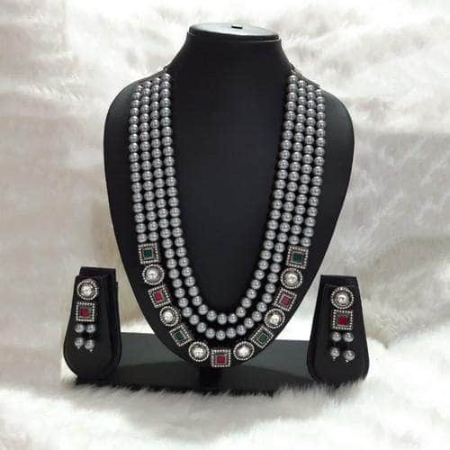 Ishhaara Multicolour Gray Pearls Victorian Set