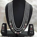 Ishhaara Grey Pearls Square Stone Ad Kundan Set