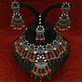 Ishhaara Multicolour Half Moon Coral Tassel Necklace Earring And Teeka Set