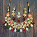 Ishhaara Multicolour Heart Shape Kundan AD Necklace And Earring Set