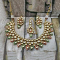 Ishhaara Multicolour Inverted Drop Meena Outline Necklace And Earring Set