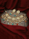 Ishhaara Multicolour Kundan Chand Motif Necklace With Pearl