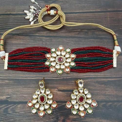 Ishhaara Multicolour Kundan Meena Choker Necklace Set
