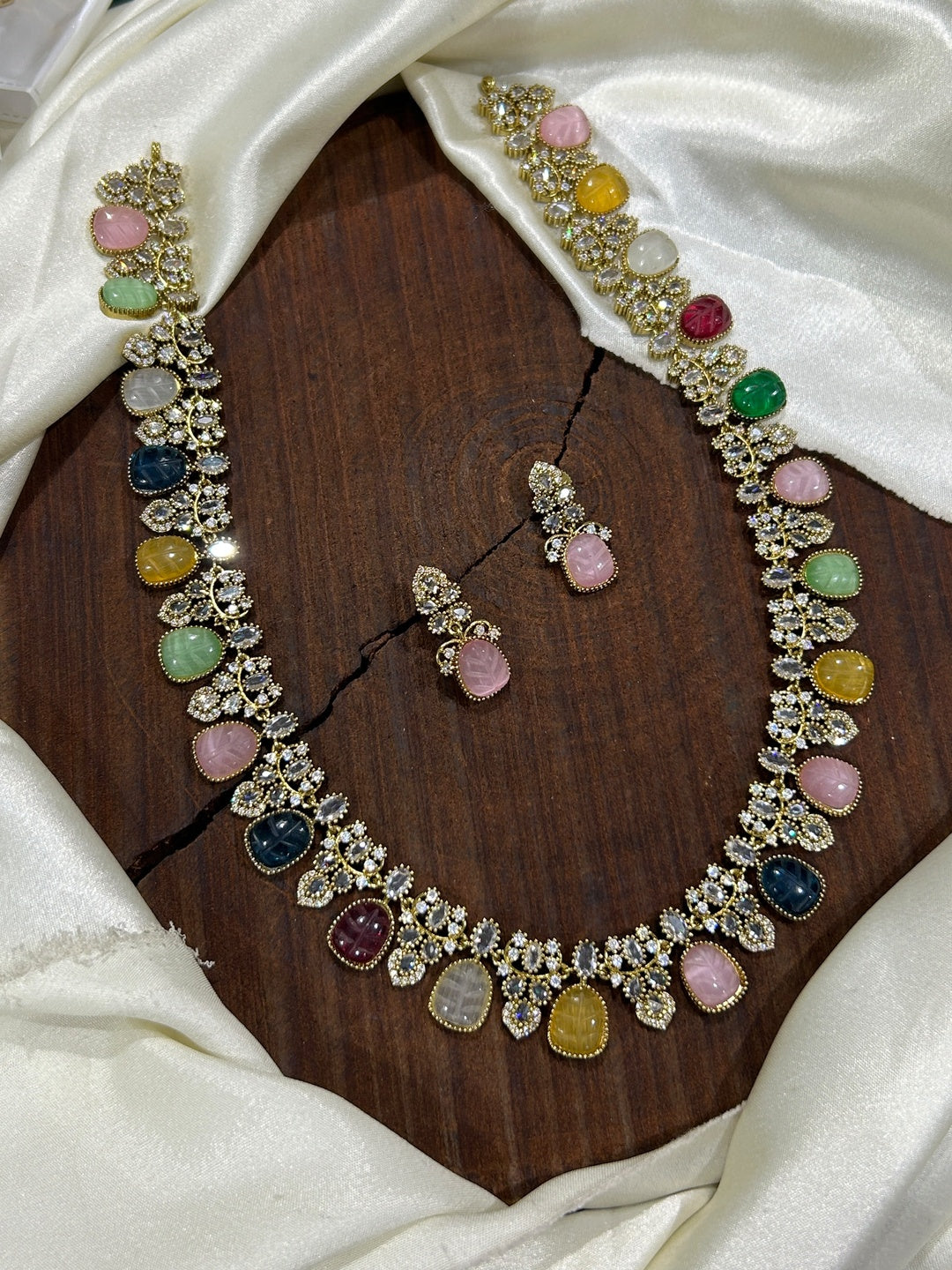Ishhaara Multicolour Temple Necklace Set — handcrafted Indian jewellery