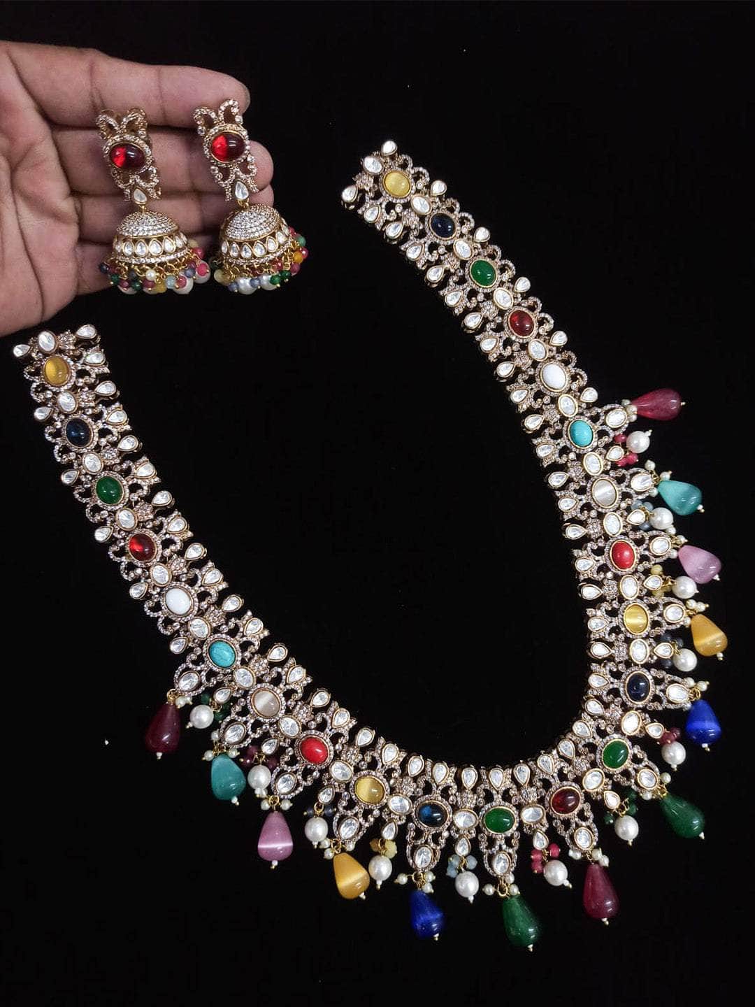 Ishhaara Multicolour Kundan Studded & Beaded Jewelry Set