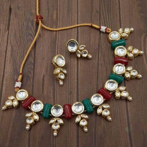 Ishhaara Multicolour Long Bead Kundan Motif Necklace Set