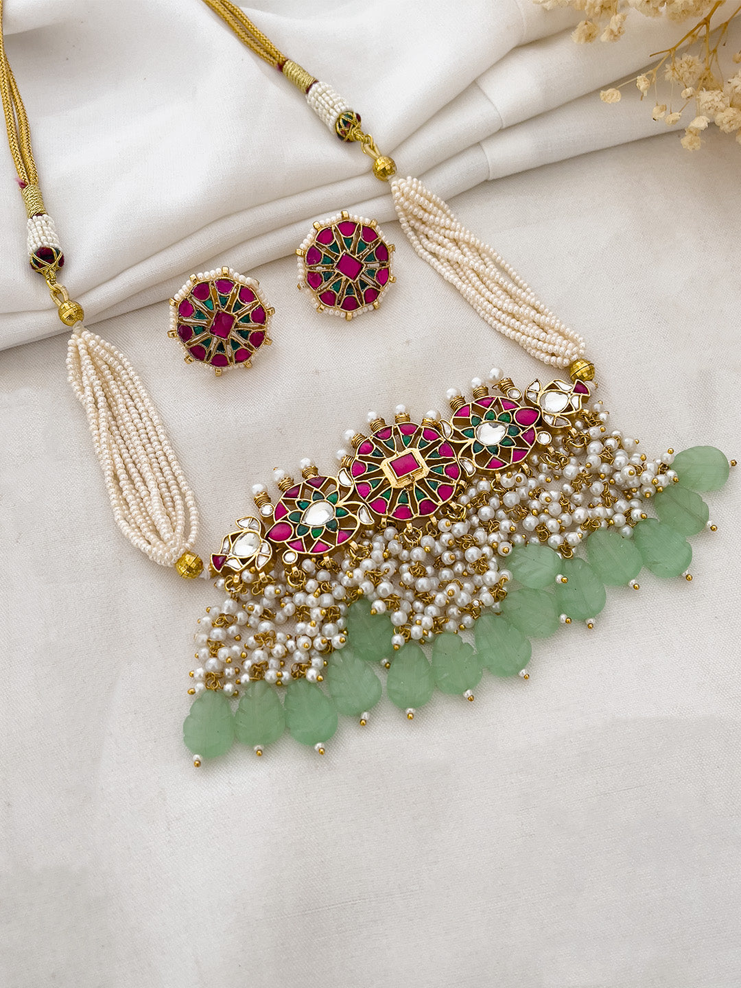 Ishhaara Multicolour Pearl Drops Kundan Choker