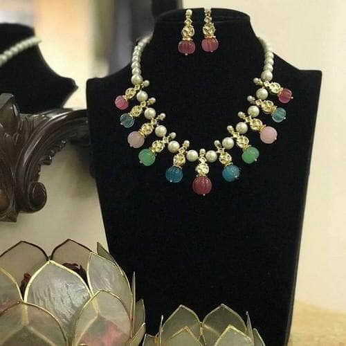Ishhaara Multicolour Pearl Split Melon Beads Necklace Set