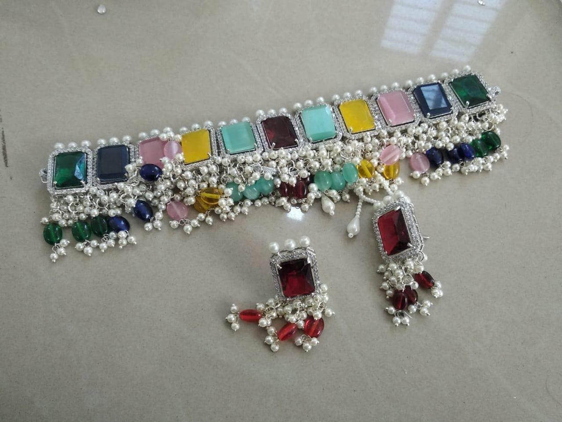 Ishhaara Rectangular Ad Stone Choker Set