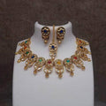 Ishhaara Multicolour Round Cut Leaf Kundan Necklace And Earring Set