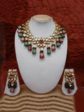 Ishhaara Multicolour Simple Kundan Tumble Necklace And Earring Set