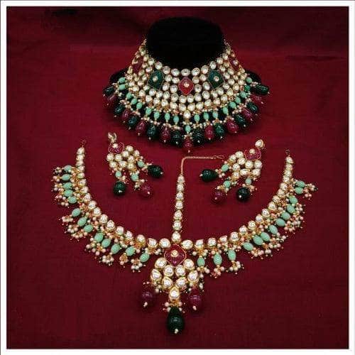 Ishhaara Multicolour Stone Semi Bridal Necklace Set