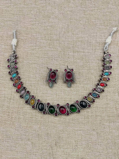 Ishhaara Stone Studded Oxidized Choker Set