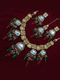 Ishhaara Multicolour Triangular Hanging Kundan Necklace Earring And Teeka Set