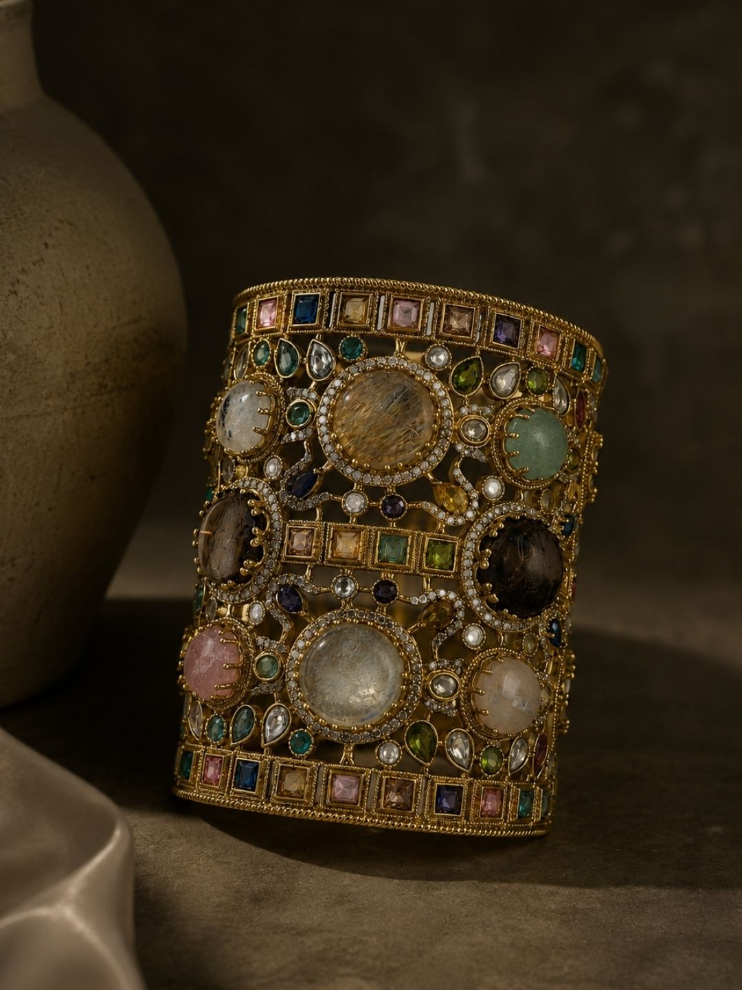 Ishhaara Multicoloured Gemstone Designer Cuff