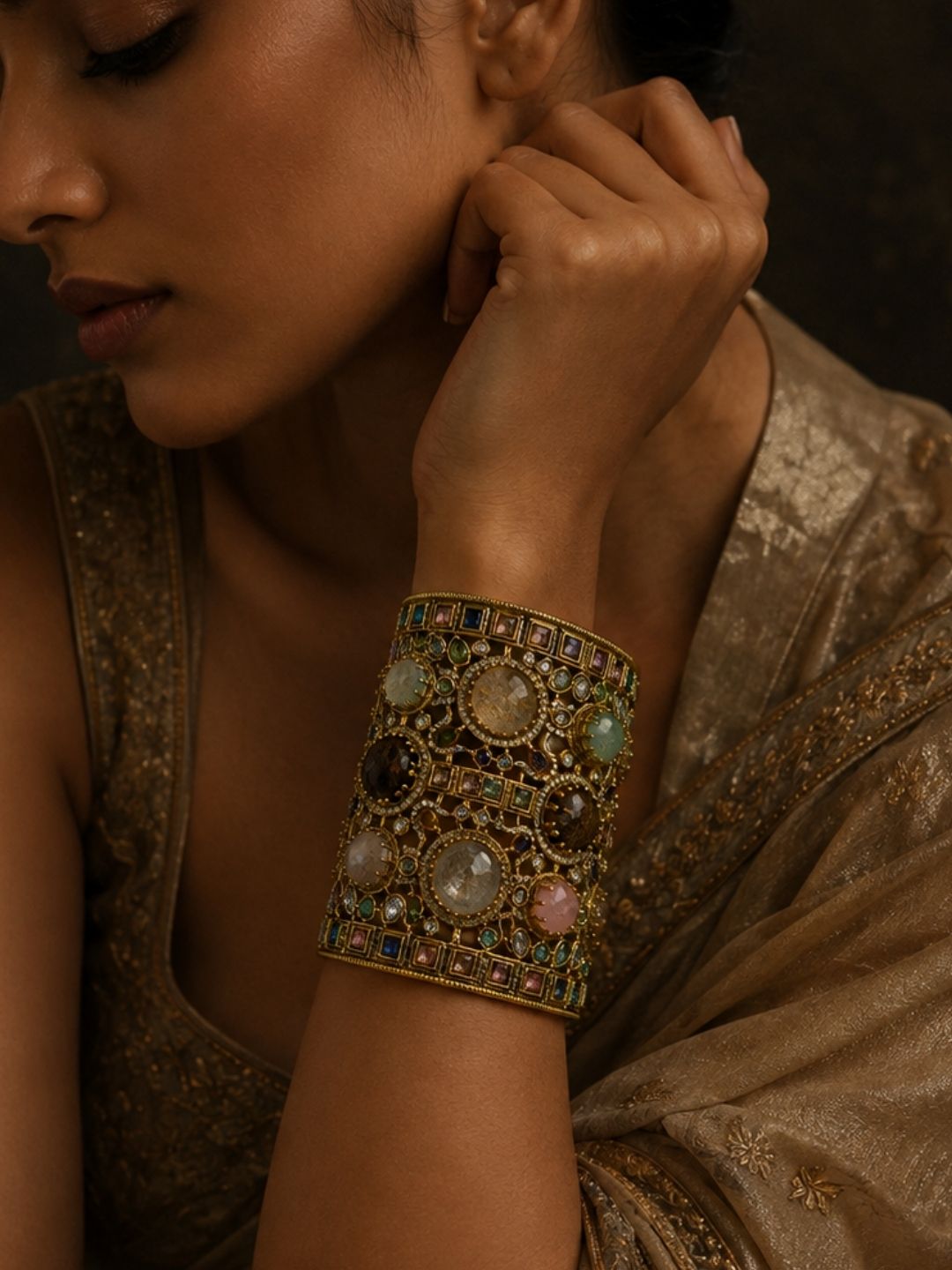 Ishhaara Multicoloured Gemstone Designer Cuff