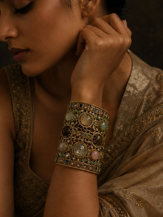 Ishhaara Multicoloured Gemstone Designer Cuff