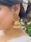 Ishhaara Multicoloured Kundan Jhumka With White Pearl Setting