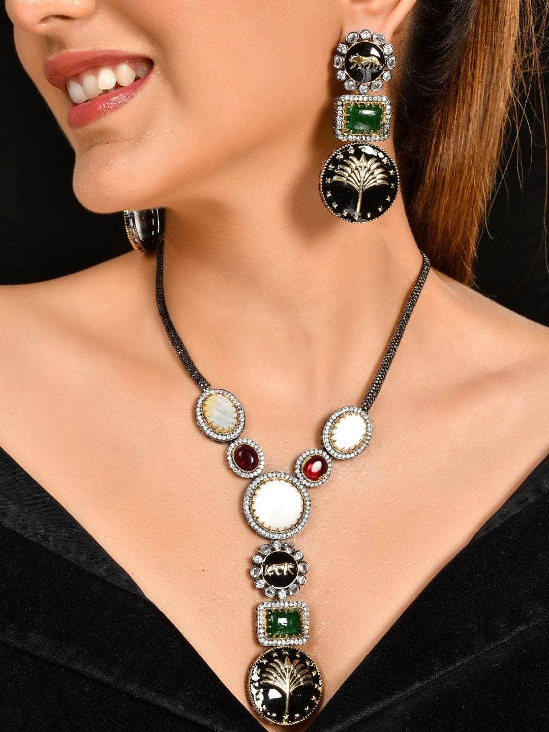 Ishhaara Multicoloured Stonework Design Jewellery Set