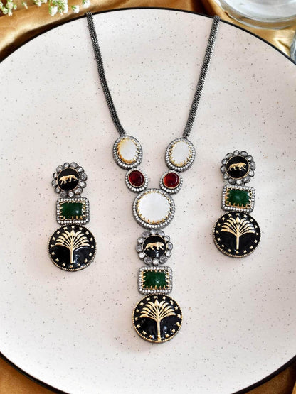 Ishhaara Multicoloured Stonework Design Jewellery Set