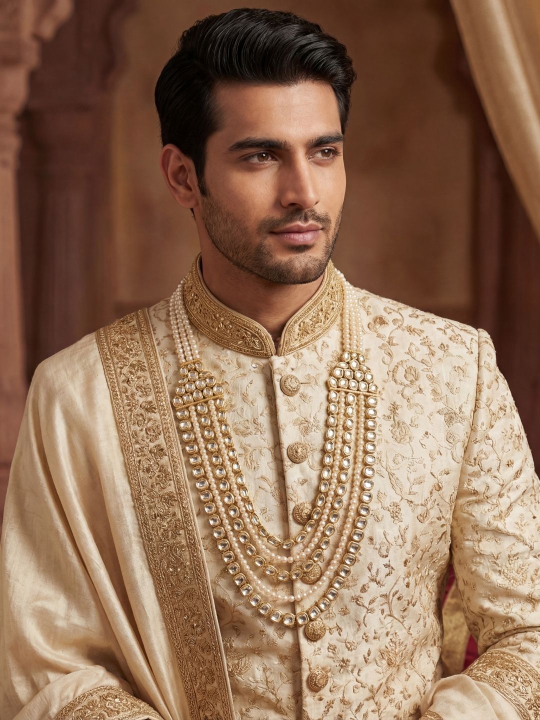 Ishhaara Multilayered Kundan And Pearl Studded Heavy Groom Necklace