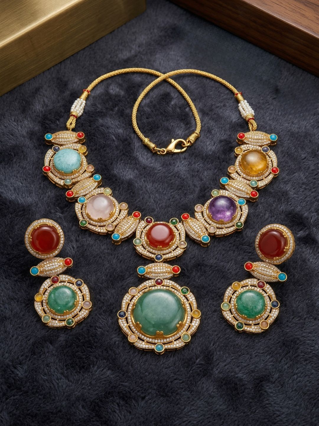 Ishhaara Multistone Polki Necklace Set