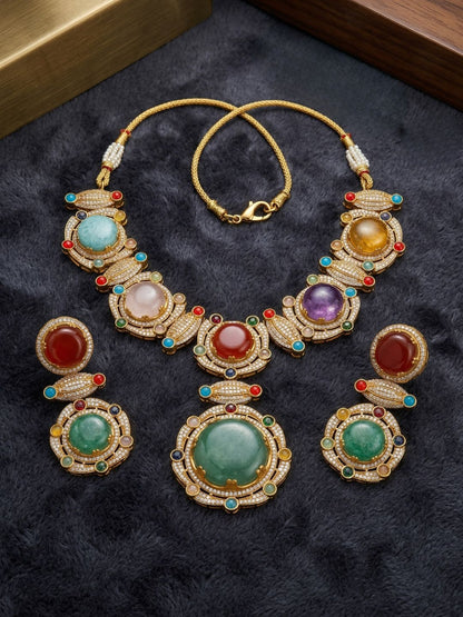 Ishhaara Multistone Polki Necklace Set