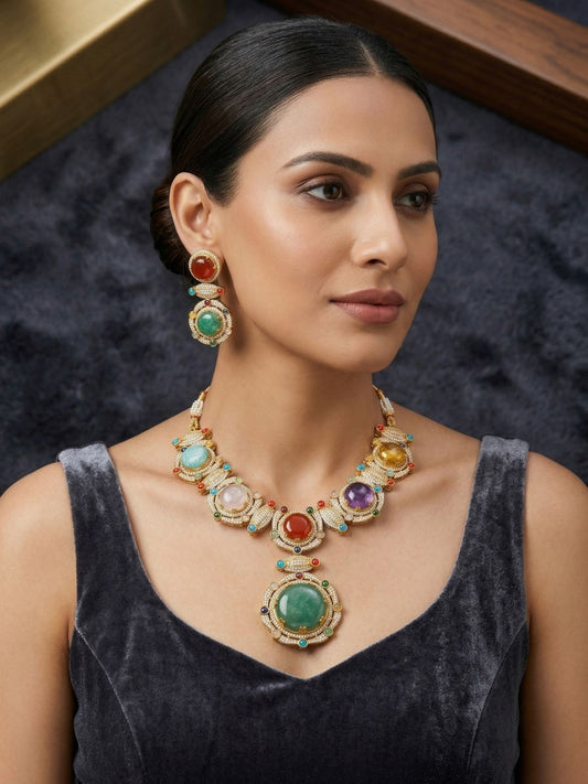 Ishhaara Multistone Polki Necklace Set
