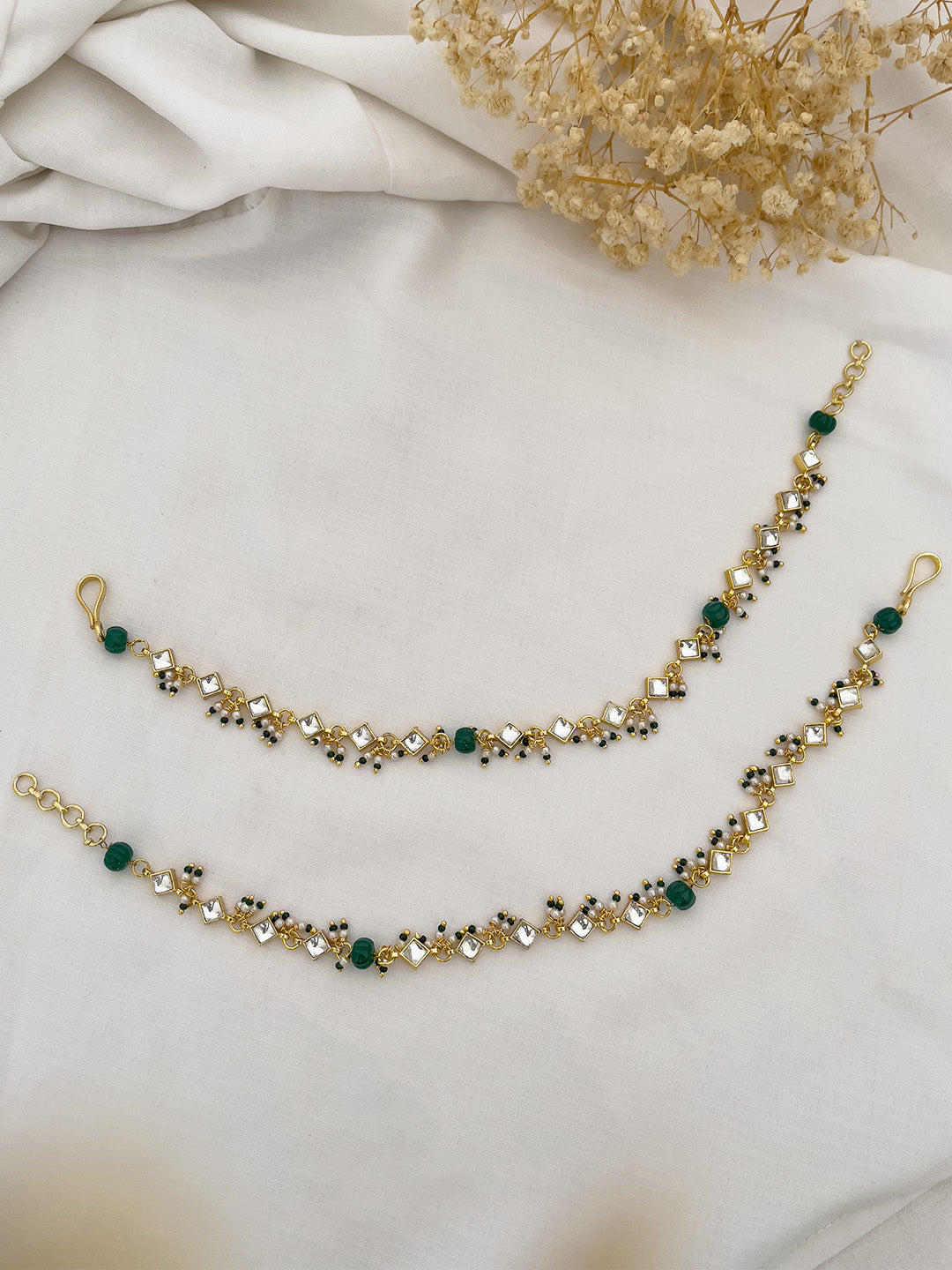 Ishhaara Nakashi Green Gold Plated Ear Chain