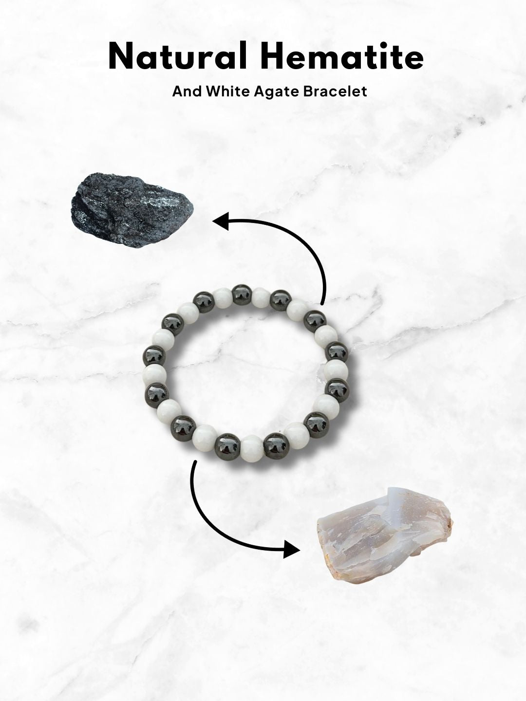 Ishhaara Natural Hematite With White Agaate Bracelet