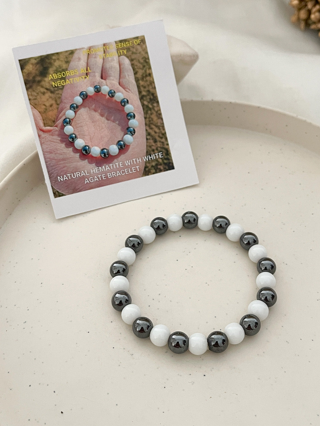 Ishhaara Natural Hematite With White Agaate Bracelet